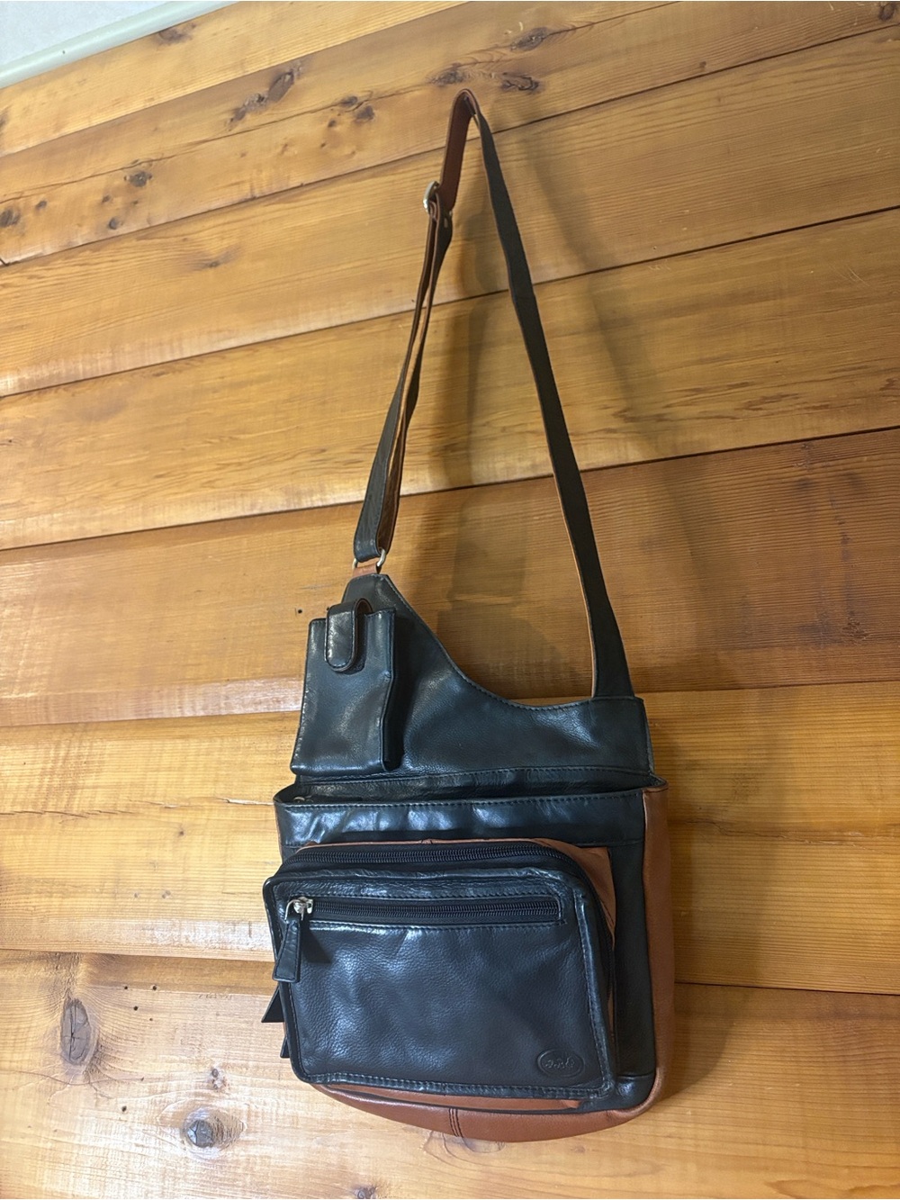 JBG International Unisex Organizer Bag, Black & Tan Nappa Leather